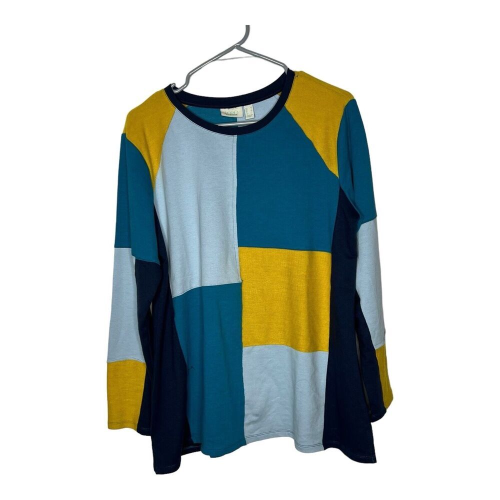 LOGO Lori Goldstein Sweatshirt Womens Medium‎ Blue Colorblock Casual Pullover